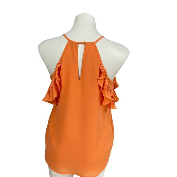 Shinestar Top Womens Small Orange Ruffle Fall Harvest Cold Shoulder Work Office - Picture 4 of 16